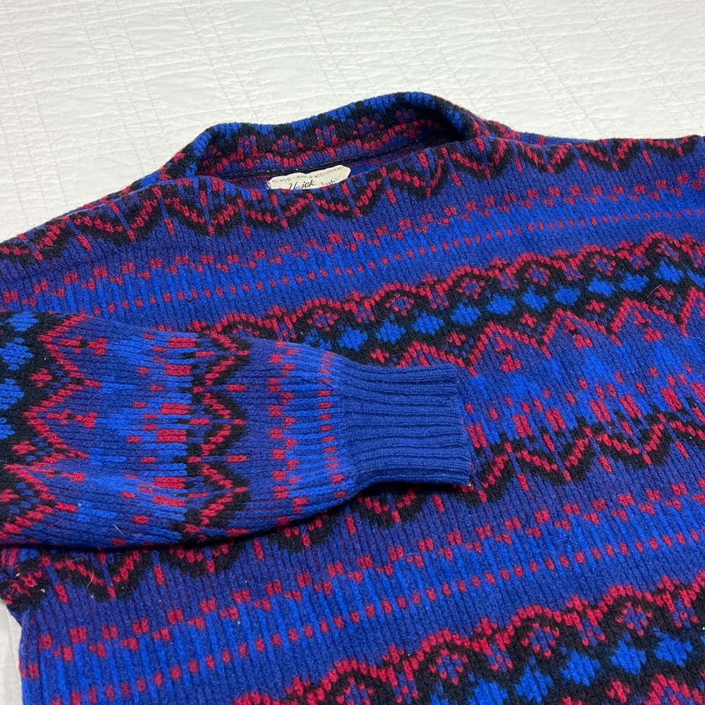 Vintage Hajek Fashions West Germany Wool Fair Isle Sweater Blue Red Black 42